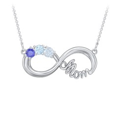 Mom's Infinity Pendant – Sterling Silver with Blue Sapphire, Blue Topaz, and Aquamarine