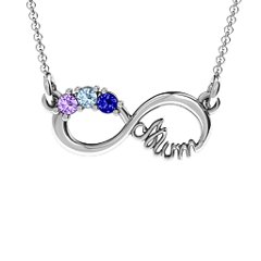 Mum's Infinity Pendant – Sterling Silver with Amethyst, Aquamarine, and Blue Sapphire