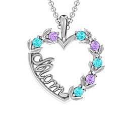 Mom's Heart of Love Pendant – Sterling Silver with Mint Premium Zirconia and Amethyst
