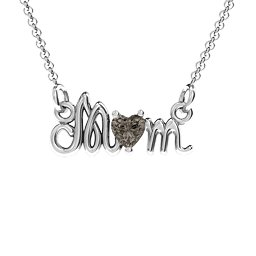 Graceful Mom Heart Birthstone Pendant in 925 Sterling Silver with Smokey Quartz