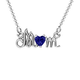Graceful Mom Heart Birthstone Pendant in 925 Sterling Silver with Blue Sapphire