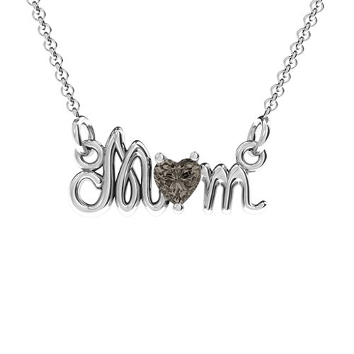 Graceful Mom Heart Birthstone Pendant – Sterling Silver with Smokey Quartz