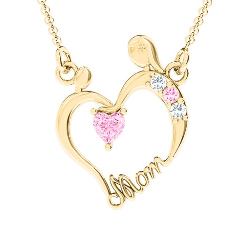 Mother and Child Pendant – 10K Yellow Gold with Pink Tourmaline and Cubic Zirconia