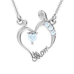 Mother and Child Pendant in 925 Sterling Silver with Aquamarine