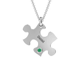 Puzzle Piece of Your Heart Pendant in 925 Sterling Silver with Emerald