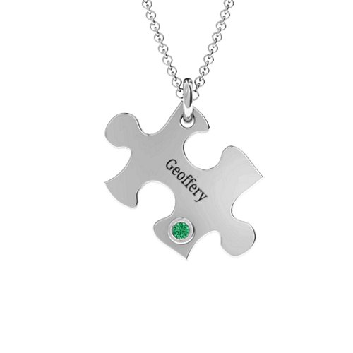 Puzzle Piece of Your Heart Pendant – Sterling Silver with Emerald