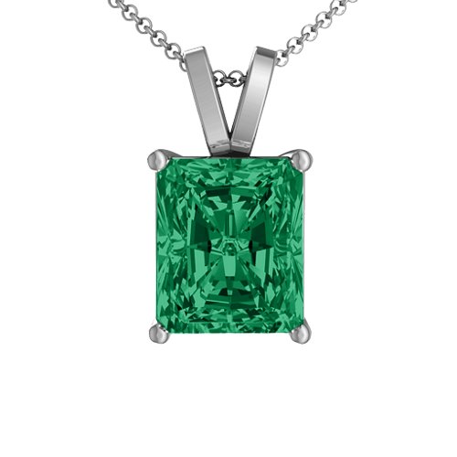 Emerald Cut Solitaire Pendant – Sterling Silver with Green Premium Zirconia