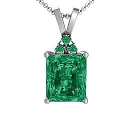 Emerald Cut Solitaire with Accents Pendant
