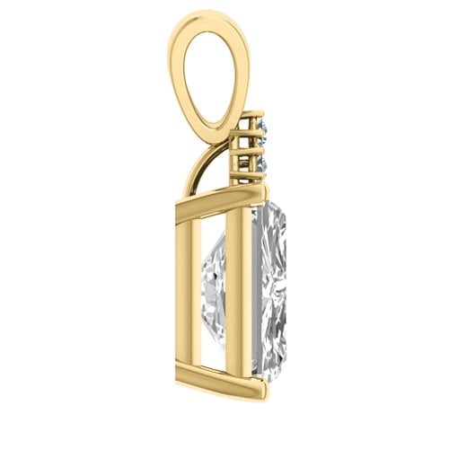 Emerald Cut Solitaire with Accents Pendant – 18K Gold Plated Silver with White Premium Zirconia and Cubic Zirconia