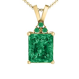 Emerald Cut Solitaire with Accents Pendant in 18K Gold Plated Silver with Green Premium Zirconia and Emerald