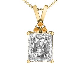 Emerald Cut Solitaire with Accents Pendant in 18K Gold Plated Silver with White Premium Zirconia and Citrine