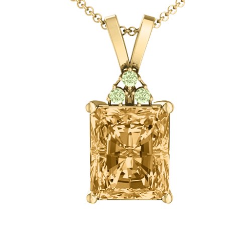 Emerald Cut Solitaire with Accents Pendant – 18K Gold Plated Silver with Fancy Yellow Premium Zirconia and Peridot
