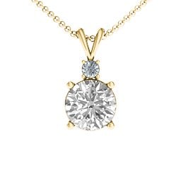 Graceful Round Solitaire with Accent Pendant in 18K Gold Plated Silver with White Premium Zirconia and Diamond