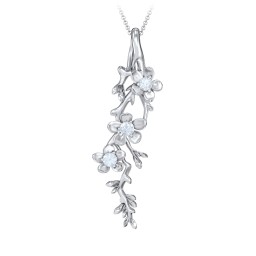 Cherry Blossoms in Bloom Branch Pendant in 925 Sterling Silver with Aquamarine, Cubic Zirconia, and Blue Sapphire