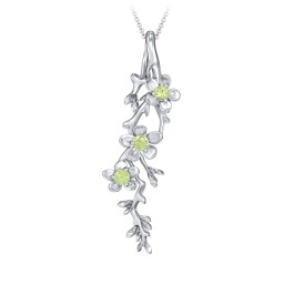Cherry Blossoms in Bloom Branch Pendant in 925 Sterling Silver with Peridot, Cubic Zirconia, and Blue Sapphire