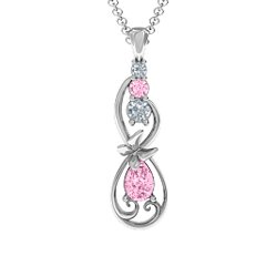 Ornate Butterfly Infinity Pendant – Sterling Silver with Pink Tourmaline and Cubic Zirconia