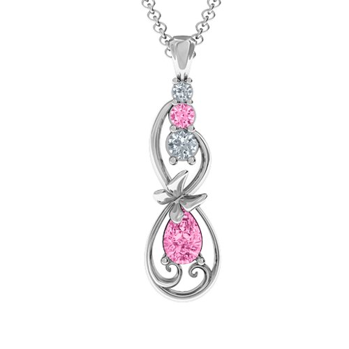Ornate Butterfly Infinity Pendant – Sterling Silver with Pink Tourmaline and Cubic Zirconia