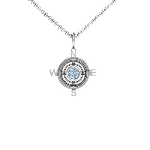 Graduation Compass Pendant – Sterling Silver with Aquamarine