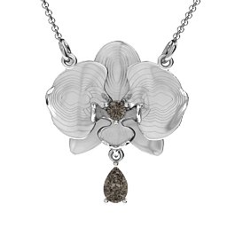Orchid and Pear Drop Pendant in 925 Sterling Silver with Smokey Quartz