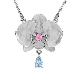 Orchid and Pear Drop Pendant in 925 Sterling Silver with Pink Tourmaline and Aquamarine