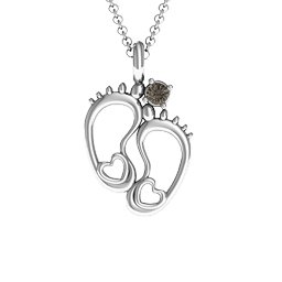 Baby's Feet Personalized Pendant in 925 Sterling Silver with Smokey Quartz