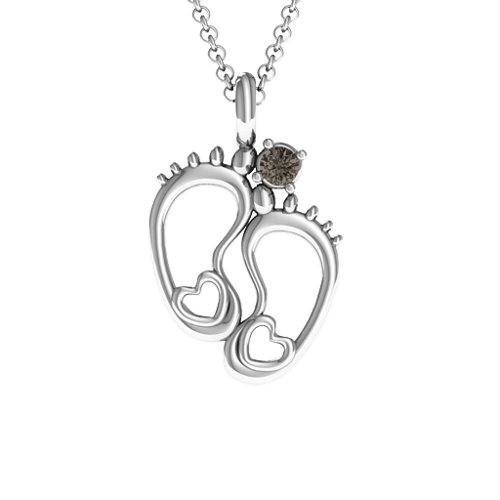 Baby's Feet Personalized Pendant – Sterling Silver with Smokey Quartz