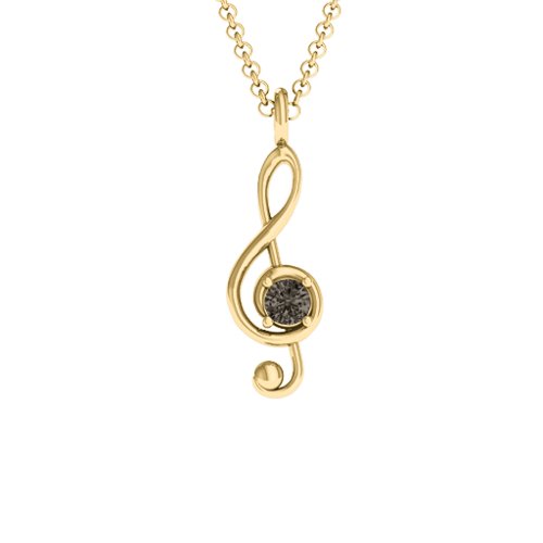 Treble Clef Pendant – 14K Yellow Gold with Smokey Quartz