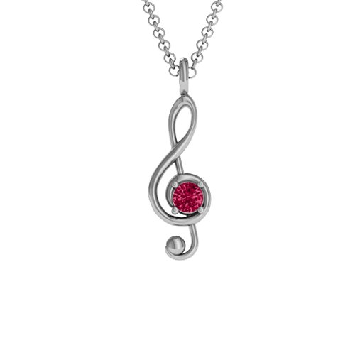 Treble Clef Pendant – Sterling Silver with Ruby