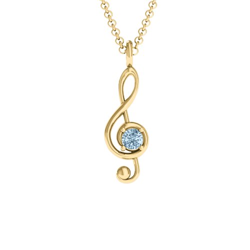 Treble Clef Pendant – 10K Yellow Gold with Aquamarine
