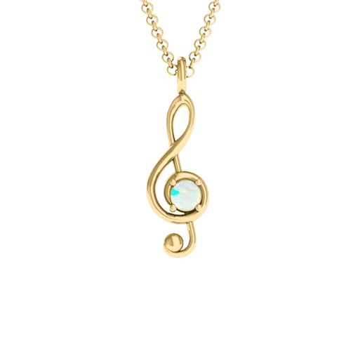 Treble Clef Pendant – 10K Yellow Gold with Opal