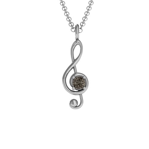 Treble Clef Pendant – Sterling Silver with Smokey Quartz
