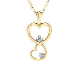 Two Hearts Double Heart Pendant in 18K Gold Plated Silver with Diamond