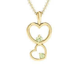 Two Hearts Double Heart Pendant in 18K Gold Plated Silver with Peridot
