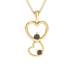 Two Hearts Double Heart Pendant in 18K Gold Plated Silver with Smokey Quartz