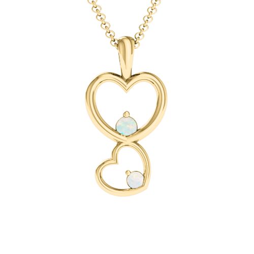 Two Hearts Double Heart Pendant – 18K Gold Plated Silver with Opal