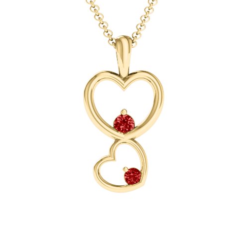 Two Hearts Double Heart Pendant – 18K Gold Plated Silver with Garnet