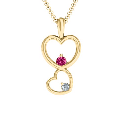 Two Hearts Double Heart Pendant – 18K Gold Plated Silver with Ruby and Cubic Zirconia