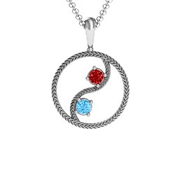 Personalized Yin Yang Pendant in 925 Sterling Silver with Garnet and Blue Topaz