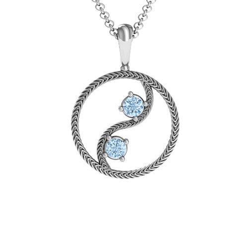 Personalized Yin Yang Pendant – Sterling Silver with Aquamarine