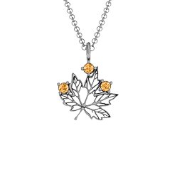Maple Leaf with Stone Pendant in 925 Sterling Silver with Citrine