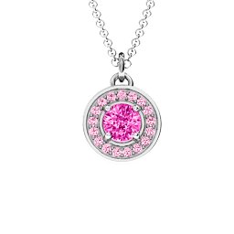 Halo and Accents Pendant in 925 Sterling Silver with Pink Tourmaline and Fancy Pink Premium Zirconia