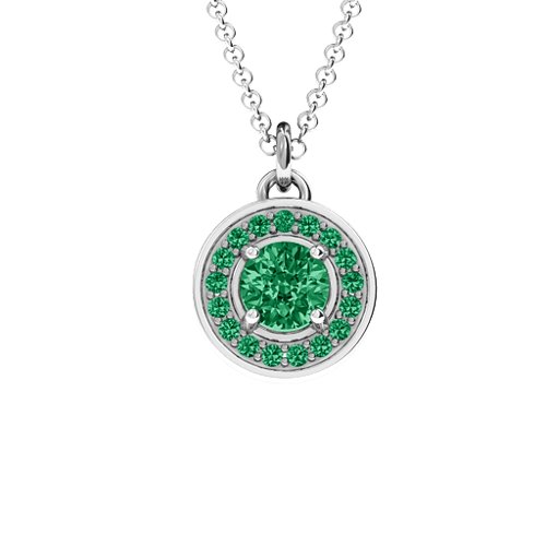 Halo and Accents Pendant – Sterling Silver with Emerald and Green Premium Zirconia