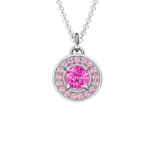 Halo and Accents Pendant – Sterling Silver with Pink Tourmaline and Fancy Pink Premium Zirconia