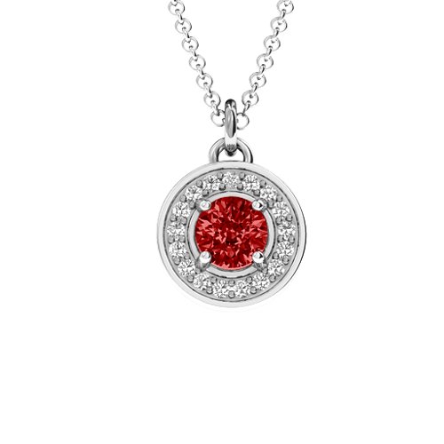 Halo and Accents Pendant – Sterling Silver with Garnet and White Premium Zirconia