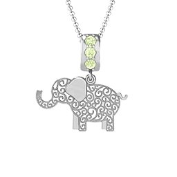 Filigree Elephant with Stones Pendant in 925 Sterling Silver with Peridot