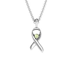 Awareness Ribbon Pendant in 925 Sterling Silver with Peridot