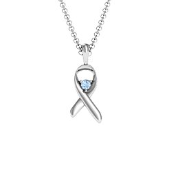 Awareness Ribbon Pendant in 925 Sterling Silver with Aquamarine