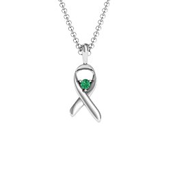 Awareness Ribbon Pendant in 925 Sterling Silver with Emerald