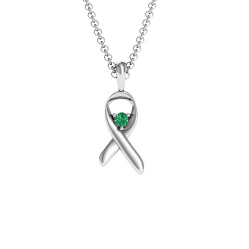 Awareness Ribbon Pendant – Sterling Silver with Emerald