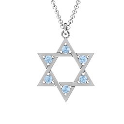 Star of David with Stones Pendant in 925 Sterling Silver with Aquamarine